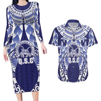 Personalised Tonga Queen Salote College Couples Matching Long Sleeve Bodycon Dress and Hawaiian Shirt Centenary Navy Version