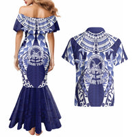 Personalised Tonga Queen Salote College Couples Matching Mermaid Dress and Hawaiian Shirt Centenary Navy Version