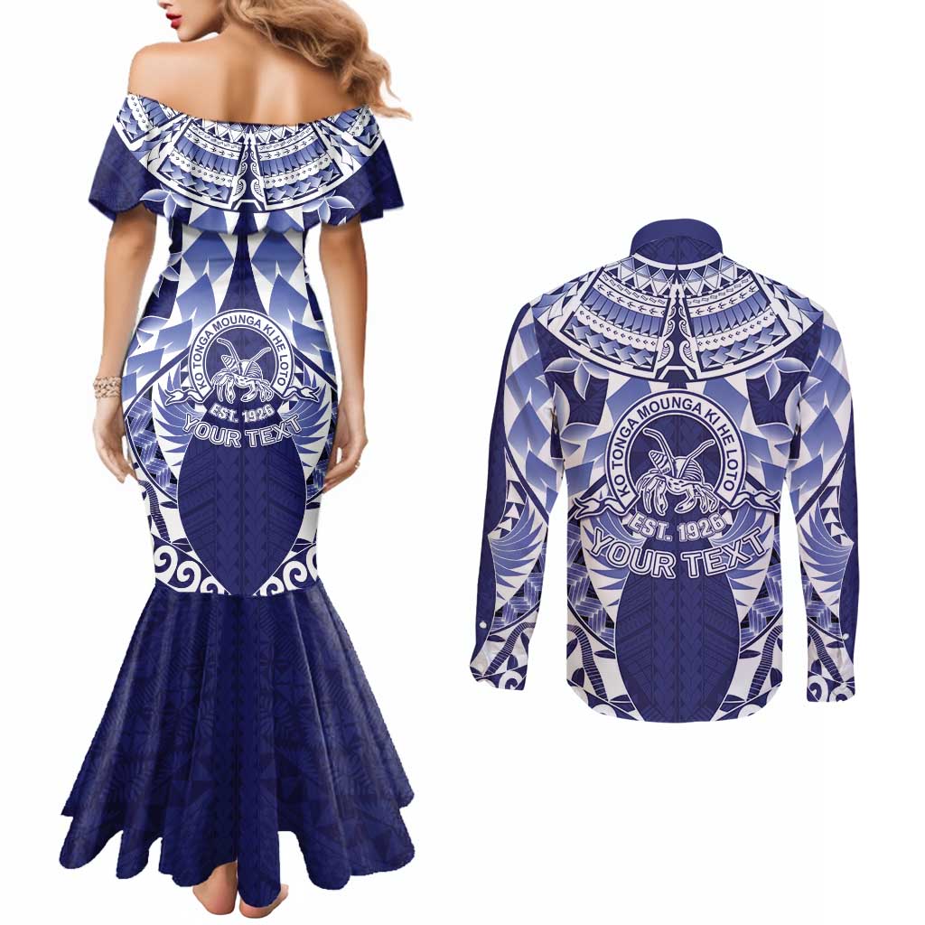 Personalised Tonga Queen Salote College Couples Matching Mermaid Dress and Long Sleeve Button Shirt Centenary Navy Version