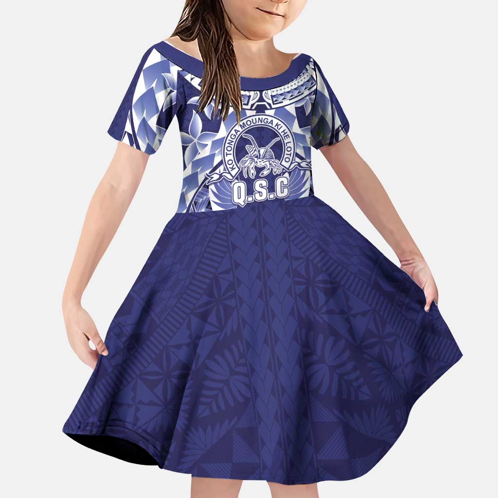 Personalised Tonga Queen Salote College Family Matching Long Sleeve Bodycon Dress and Hawaiian Shirt Centenary Navy Version LT05 Daughter's Dress Navy - Polynesian Pride