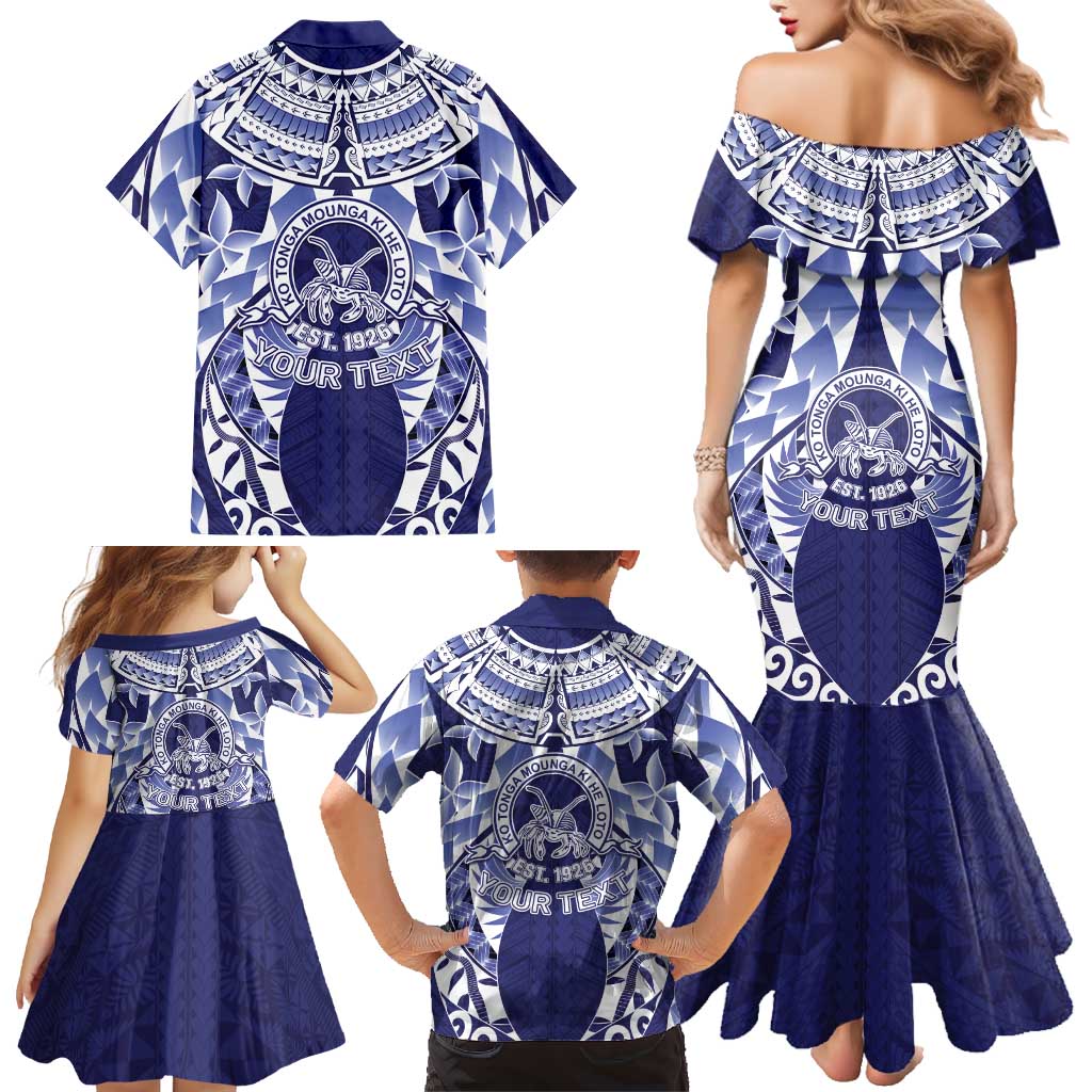 Personalised Tonga Queen Salote College Family Matching Mermaid Dress and Hawaiian Shirt Centenary Navy Version
