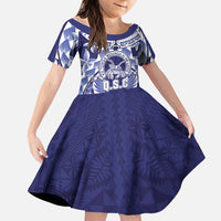Personalised Tonga Queen Salote College Family Matching Off The Shoulder Long Sleeve Dress and Hawaiian Shirt Centenary Navy Version LT05 Daughter's Dress Navy - Polynesian Pride
