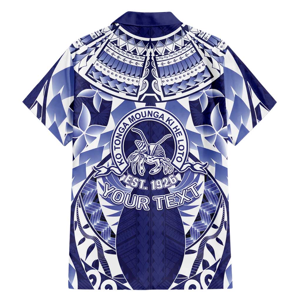 Personalised Tonga Queen Salote College Family Matching Off The Shoulder Long Sleeve Dress and Hawaiian Shirt Centenary Navy Version LT05 - Polynesian Pride