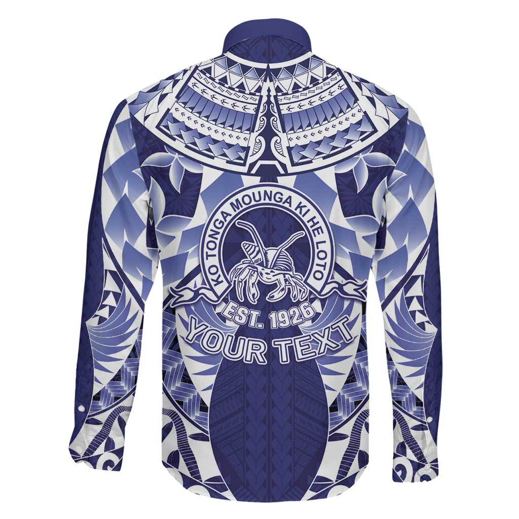 Personalised Tonga Queen Salote College Family Matching Off The Shoulder Long Sleeve Dress and Hawaiian Shirt Centenary Navy Version LT05 - Polynesian Pride