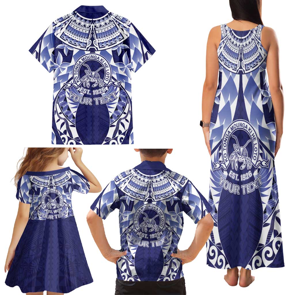Personalised Tonga Queen Salote College Family Matching Tank Maxi Dress and Hawaiian Shirt Centenary Navy Version