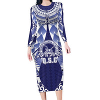 Personalised Tonga Queen Salote College Long Sleeve Bodycon Dress Centenary Navy Version