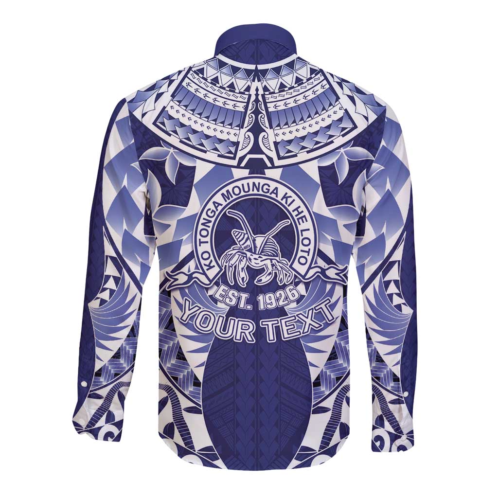 Personalised Tonga Queen Salote College Long Sleeve Button Shirt Centenary Navy Version