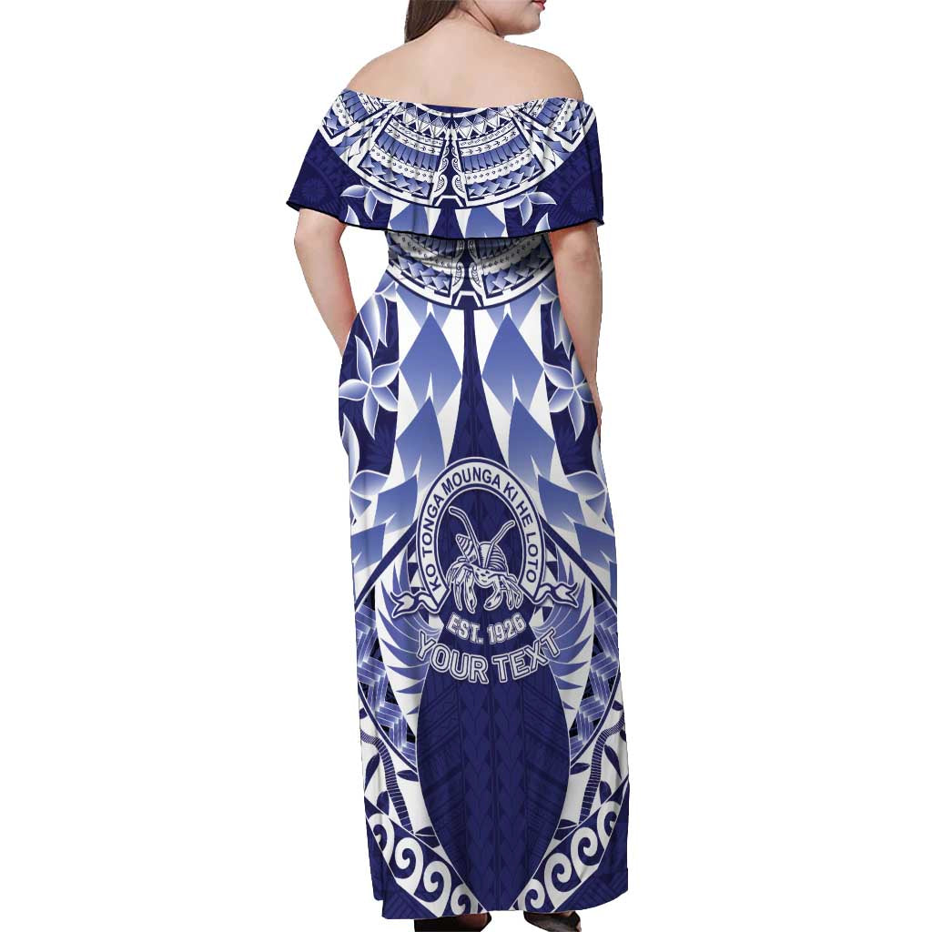 Personalised Tonga Queen Salote College Off Shoulder Maxi Dress Centenary Navy Version