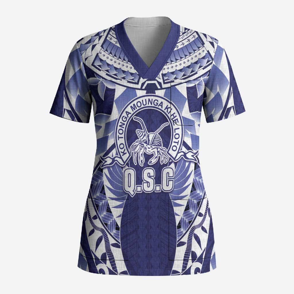 Personalised Tonga Queen Salote College Scrub Top Centenary Navy Version