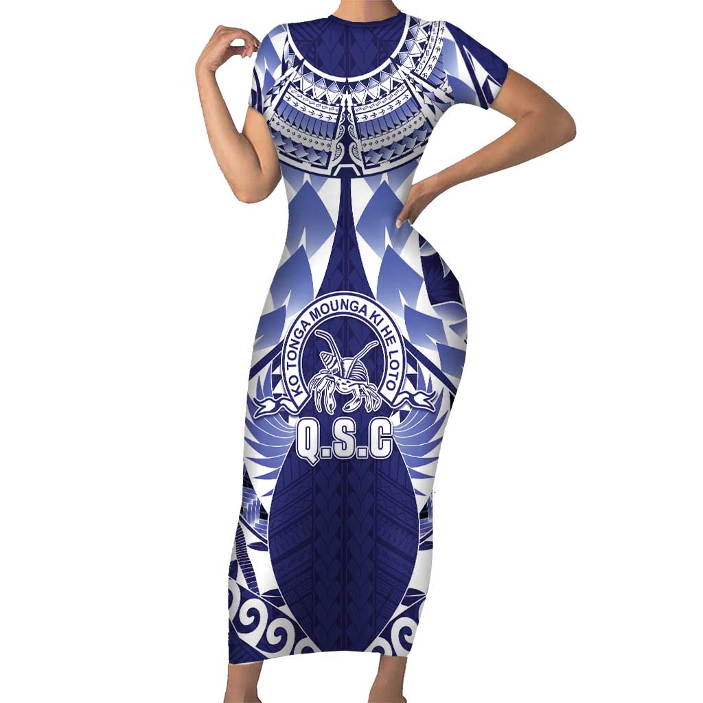Personalised Tonga Queen Salote College Short Sleeve Bodycon Dress Centenary Navy Version