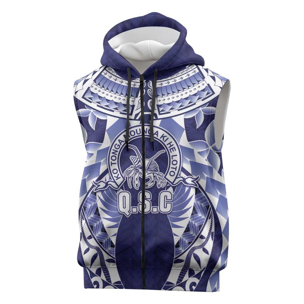 Personalised Tonga Queen Salote College Sleeveless Zip Hoodie Centenary Navy Version