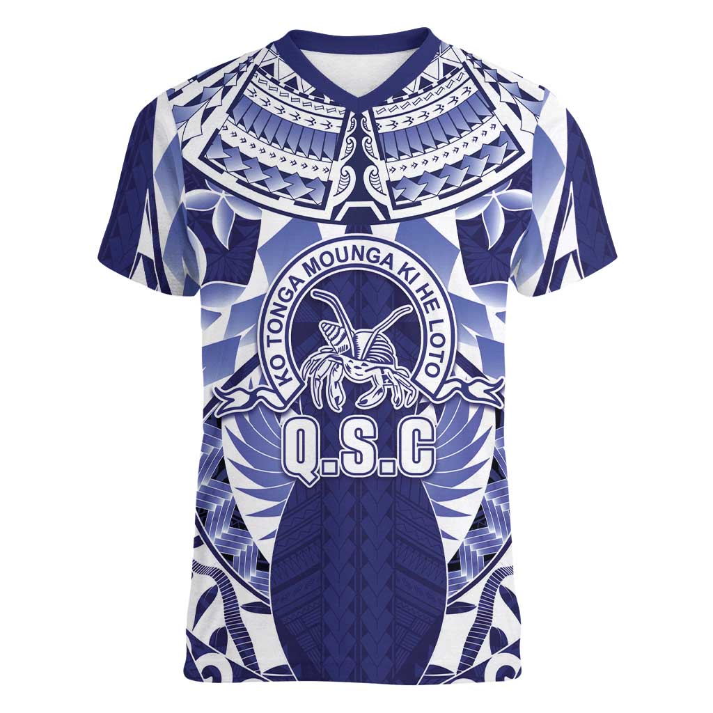 Personalised Tonga Queen Salote College Women V-Neck T-Shirt Centenary Navy Version