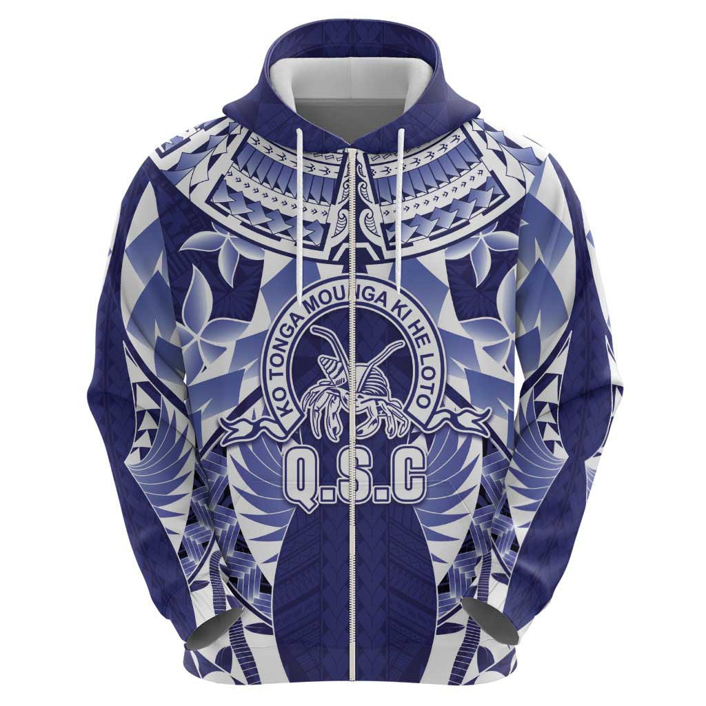 Personalised Tonga Queen Salote College Zip Hoodie Centenary Navy Version