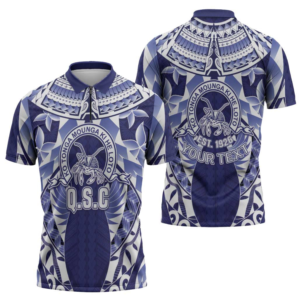 Personalised Tonga Queen Salote College Zipper Polo Shirt Centenary Navy Version