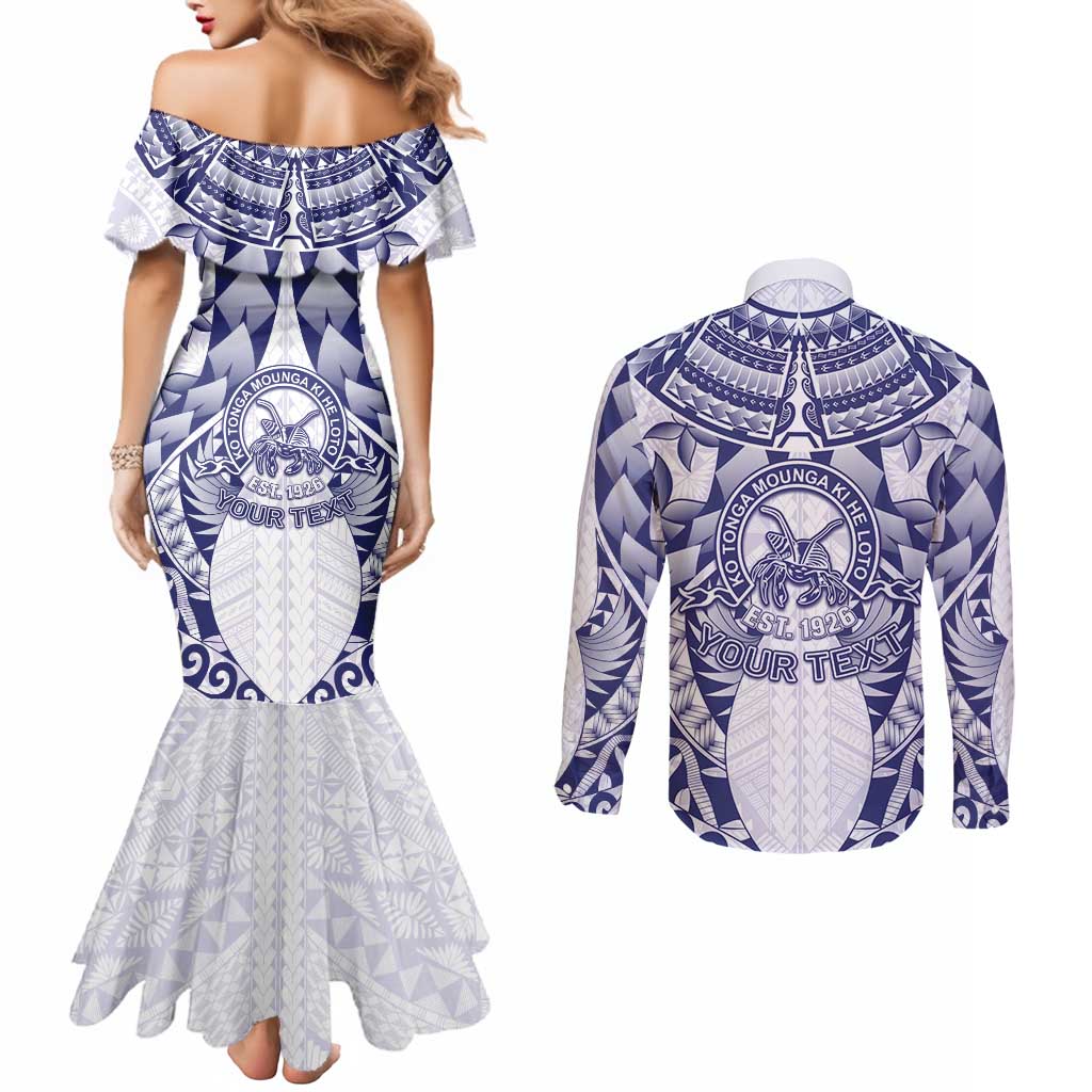 Personalised Tonga Queen Salote College Couples Matching Mermaid Dress and Long Sleeve Button Shirt Centenary White Version