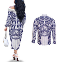 Personalised Tonga Queen Salote College Couples Matching Off The Shoulder Long Sleeve Dress and Long Sleeve Button Shirt Centenary White Version