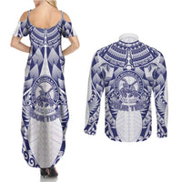 Personalised Tonga Queen Salote College Couples Matching Summer Maxi Dress and Long Sleeve Button Shirt Centenary White Version