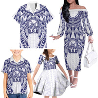 Personalised Tonga Queen Salote College Family Matching Off The Shoulder Long Sleeve Dress and Hawaiian Shirt Centenary White Version LT05 - Polynesian Pride