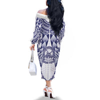 Personalised Tonga Queen Salote College Family Matching Off The Shoulder Long Sleeve Dress and Hawaiian Shirt Centenary White Version LT05 - Polynesian Pride