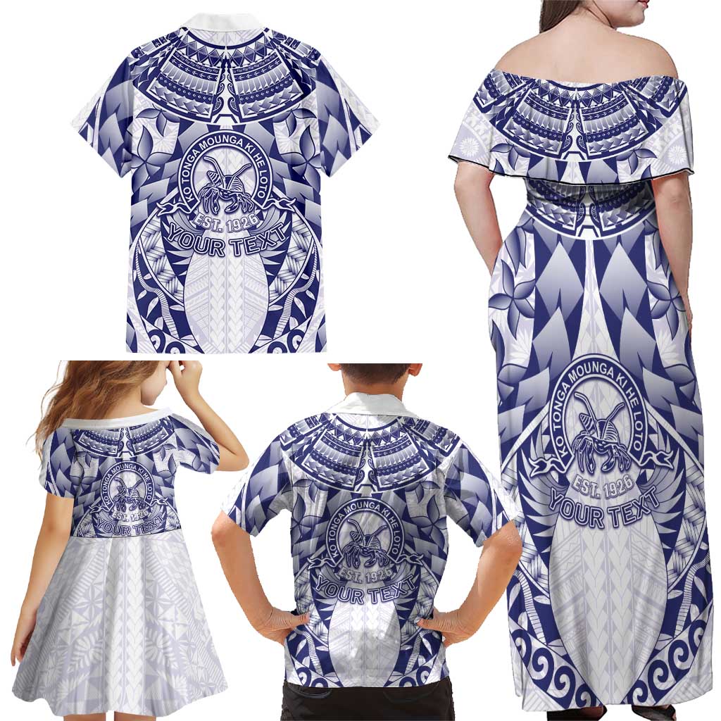 Personalised Tonga Queen Salote College Family Matching Off Shoulder Maxi Dress and Hawaiian Shirt Centenary White Version