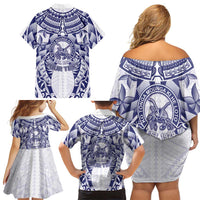 Personalised Tonga Queen Salote College Family Matching Off Shoulder Short Dress and Hawaiian Shirt Centenary White Version