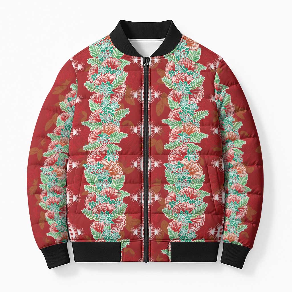 Hawaii Ohia Lehua Bomber Puffer Jacket Tropical Vibes Crimson