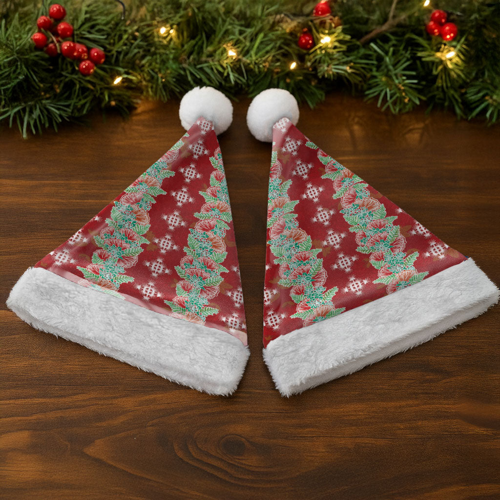 Hawaii Ohia Lehua Christmas Santa Hat Tropical Vibes Crimson LT05 - Polynesian Pride