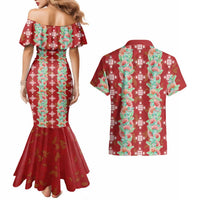 Hawaii Ohia Lehua Couples Matching Mermaid Dress and Hawaiian Shirt Tropical Vibes Crimson