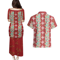 Hawaii Ohia Lehua Couples Matching Puletasi and Hawaiian Shirt Tropical Vibes Crimson