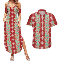 Hawaii Ohia Lehua Couples Matching Summer Maxi Dress and Hawaiian Shirt Tropical Vibes Crimson