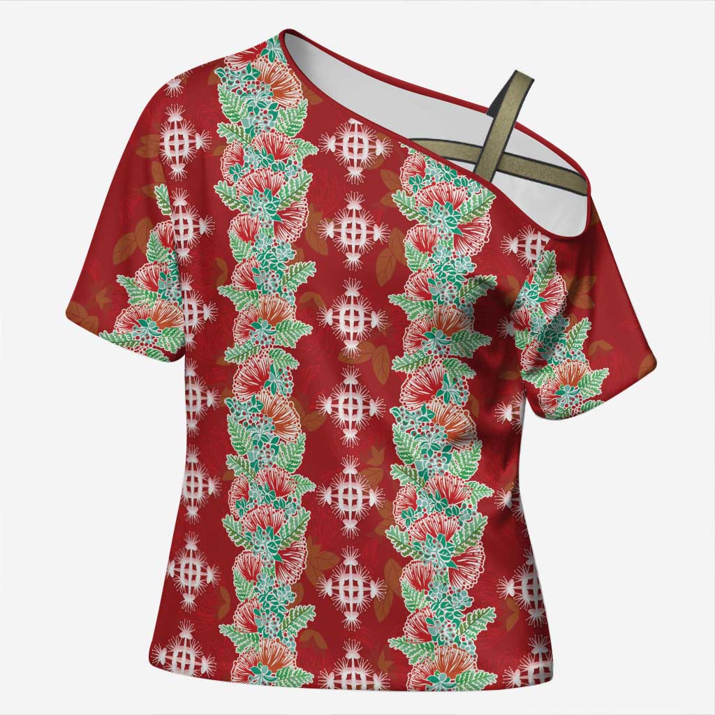 Hawaii Ohia Lehua Cross Shoulder Shirt Tropical Vibes Crimson
