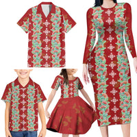 Hawaii Ohia Lehua Family Matching Long Sleeve Bodycon Dress and Hawaiian Shirt Tropical Vibes Crimson LT05 - Polynesian Pride