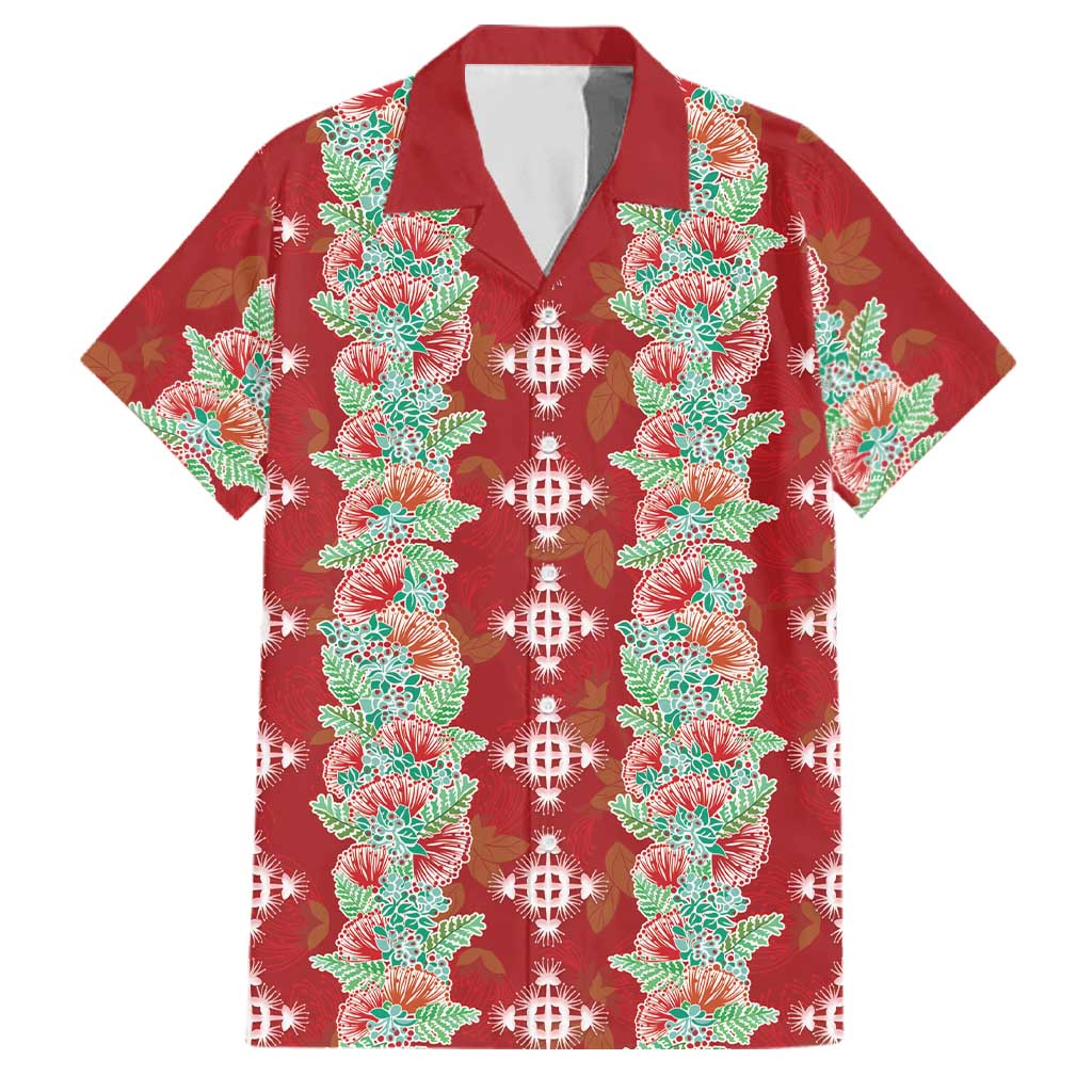 Hawaii Ohia Lehua Family Matching Long Sleeve Bodycon Dress and Hawaiian Shirt Tropical Vibes Crimson LT05 Dad's Shirt - Short Sleeve Crimson - Polynesian Pride