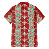 Hawaii Ohia Lehua Family Matching Long Sleeve Bodycon Dress and Hawaiian Shirt Tropical Vibes Crimson LT05 - Polynesian Pride