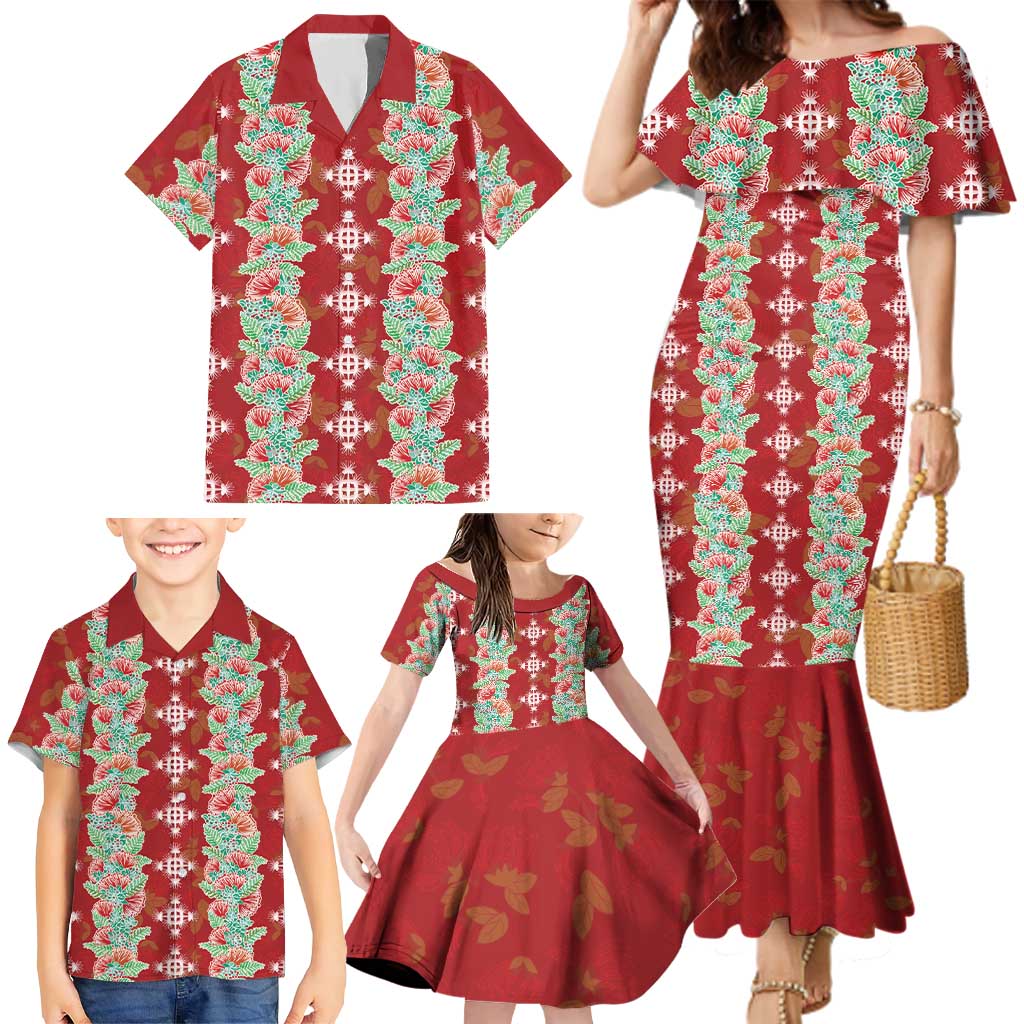 Hawaii Ohia Lehua Family Matching Mermaid Dress and Hawaiian Shirt Tropical Vibes Crimson LT05 - Polynesian Pride