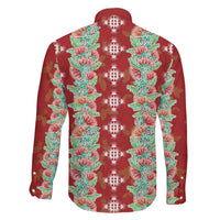 Hawaii Ohia Lehua Family Matching Off The Shoulder Long Sleeve Dress and Hawaiian Shirt Tropical Vibes Crimson LT05 - Polynesian Pride