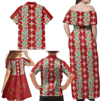 Hawaii Ohia Lehua Family Matching Off Shoulder Maxi Dress and Hawaiian Shirt Tropical Vibes Crimson LT05 - Polynesian Pride