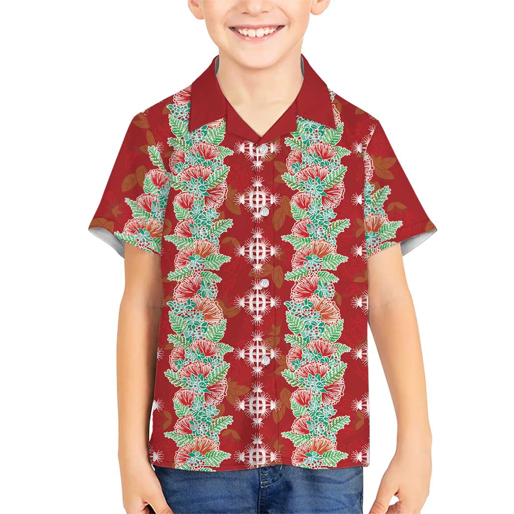 Hawaii Ohia Lehua Family Matching Off Shoulder Maxi Dress and Hawaiian Shirt Tropical Vibes Crimson LT05 Son's Shirt Crimson - Polynesian Pride