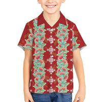 Hawaii Ohia Lehua Family Matching Off Shoulder Maxi Dress and Hawaiian Shirt Tropical Vibes Crimson LT05 Son's Shirt Crimson - Polynesian Pride