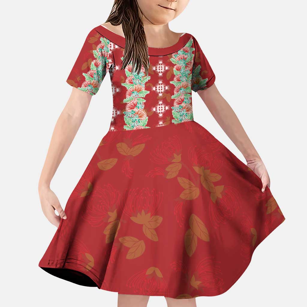 Hawaii Ohia Lehua Family Matching Off Shoulder Short Dress and Hawaiian Shirt Tropical Vibes Crimson LT05 Daughter's Dress Crimson - Polynesian Pride