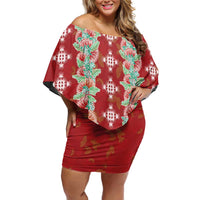 Hawaii Ohia Lehua Family Matching Off Shoulder Short Dress and Hawaiian Shirt Tropical Vibes Crimson LT05 Mom's Dress Crimson - Polynesian Pride