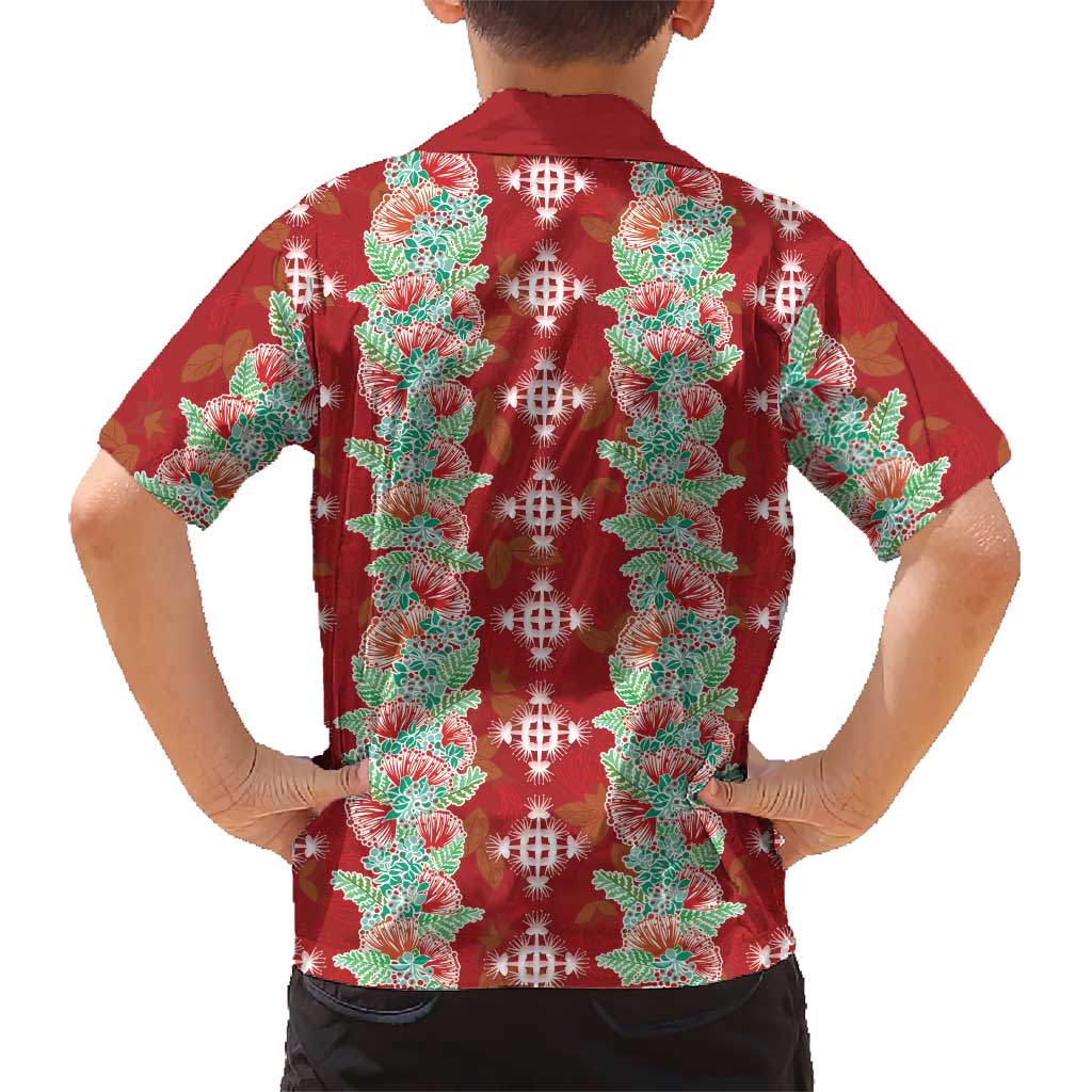 Hawaii Ohia Lehua Family Matching Short Sleeve Bodycon Dress and Hawaiian Shirt Tropical Vibes Crimson LT05 - Polynesian Pride