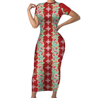 Hawaii Ohia Lehua Family Matching Short Sleeve Bodycon Dress and Hawaiian Shirt Tropical Vibes Crimson LT05 Mom's Dress Crimson - Polynesian Pride