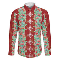 Hawaii Ohia Lehua Family Matching Summer Maxi Dress and Hawaiian Shirt Tropical Vibes Crimson LT05 Dad's Shirt - Long Sleeve Crimson - Polynesian Pride