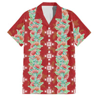 Hawaii Ohia Lehua Family Matching Tank Maxi Dress and Hawaiian Shirt Tropical Vibes Crimson LT05 Dad's Shirt - Short Sleeve Crimson - Polynesian Pride
