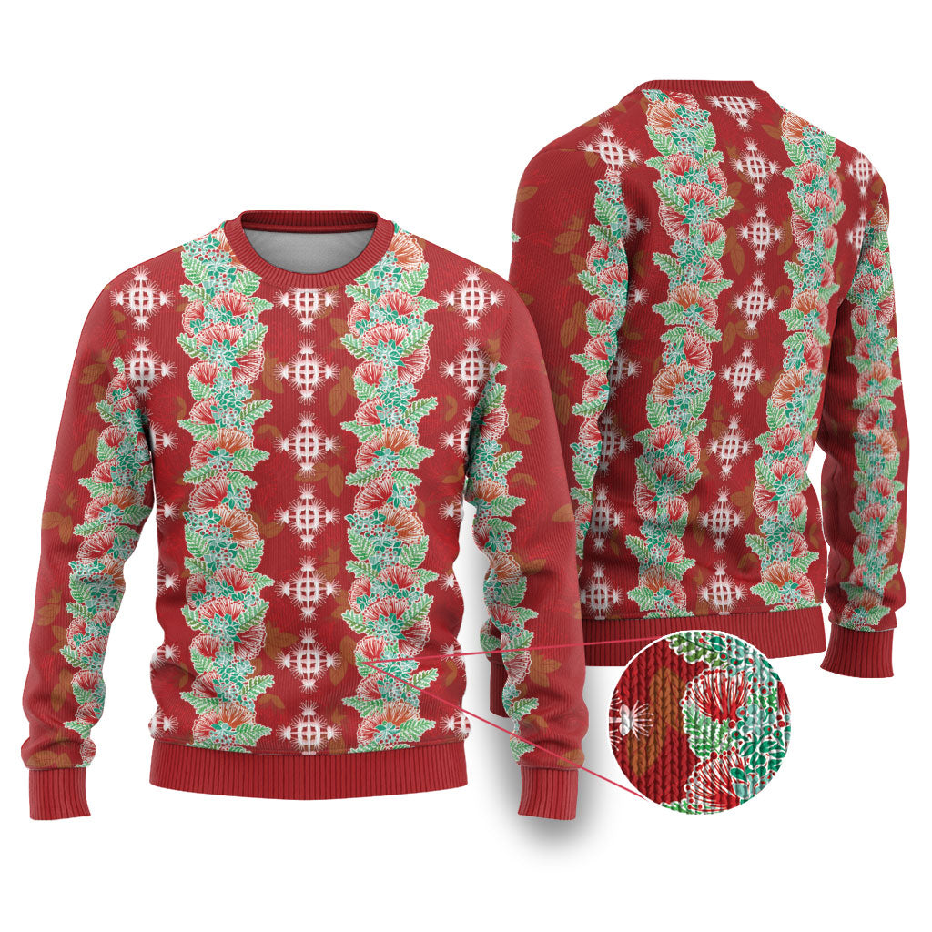Hawaii Ohia Lehua Ugly Christmas Sweater Tropical Vibes Crimson LT05 Crimson - Polynesian Pride