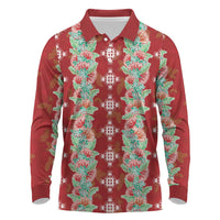 Hawaii Ohia Lehua Long Sleeve Polo Shirt Tropical Vibes Crimson