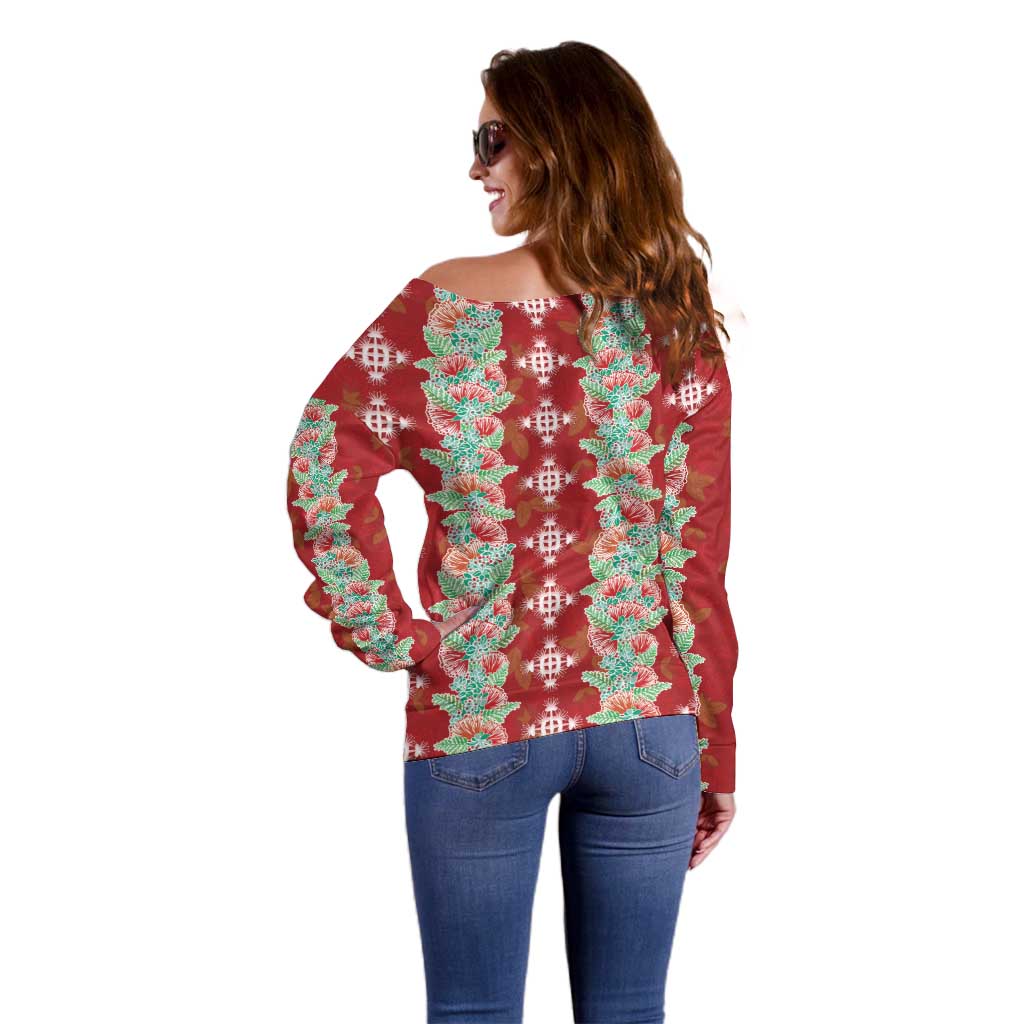 Hawaii Ohia Lehua Off Shoulder Sweater Tropical Vibes Crimson