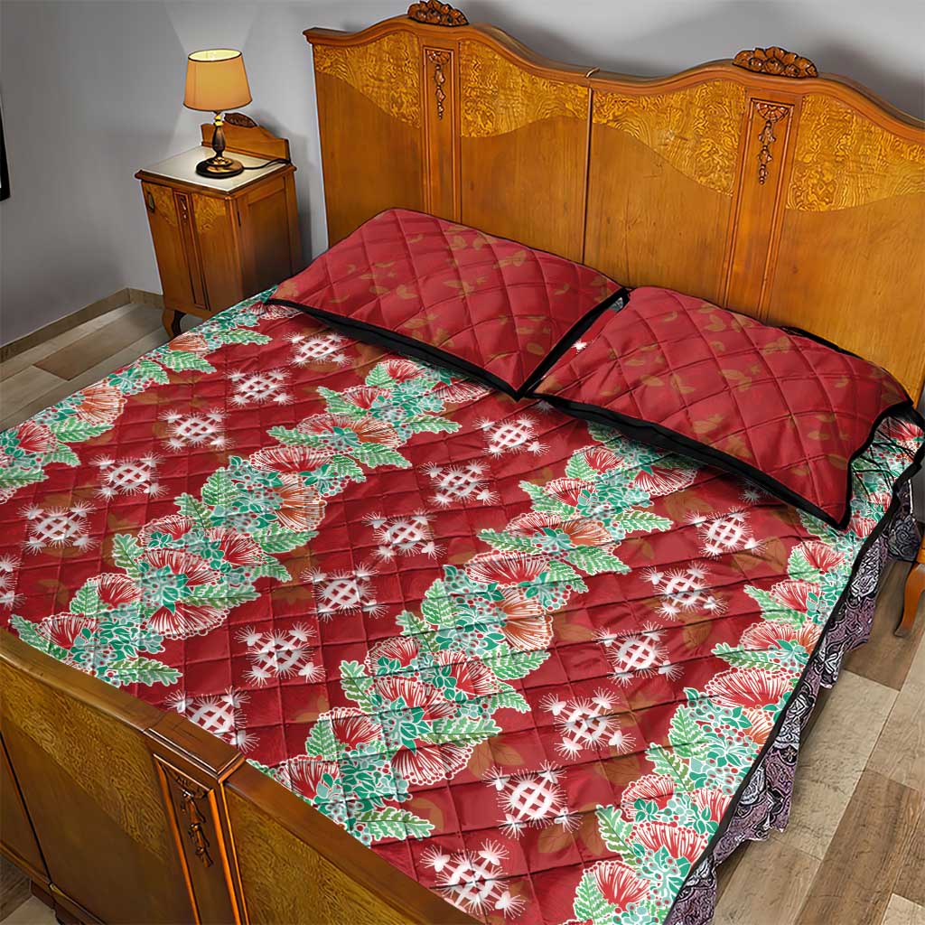 Hawaii Ohia Lehua Quilt Bed Set Tropical Vibes Crimson