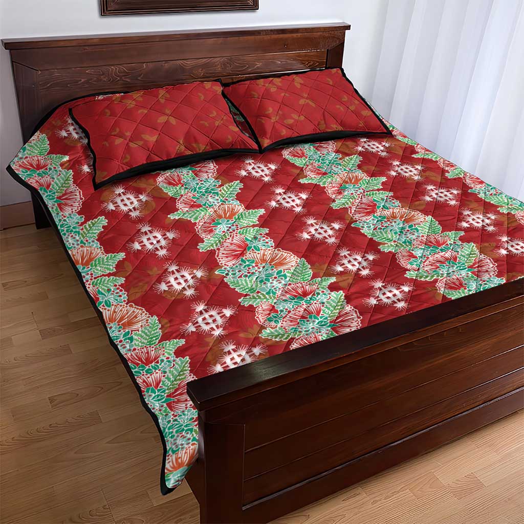 Hawaii Ohia Lehua Quilt Bed Set Tropical Vibes Crimson